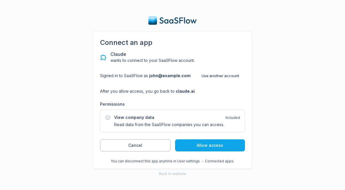 Connect AI assistants at mcp.saasflow.com